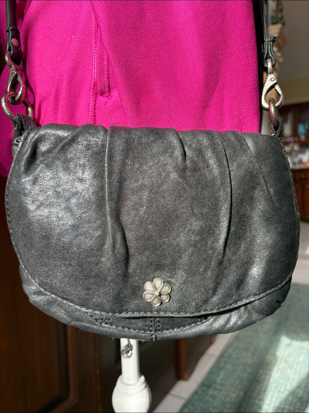 Lucky brand  Crossbody bag Italian lamb Leather  black  antiqued pewter metal